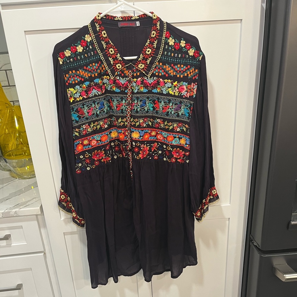 Johnny Was Embroidered Black Tunic